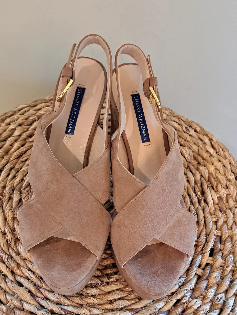 Stuart Weitzman Womens Luxury Jerry Camel Suede Platform Slingback 4.25